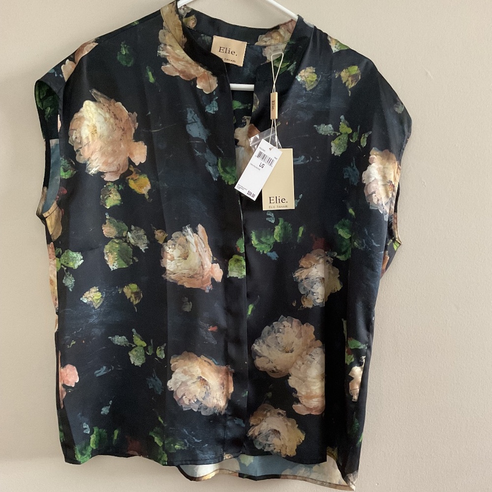 Elie Tahari floral top, black